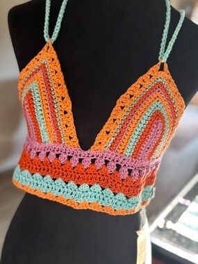 Boho Crochet Camisole in Orange, Pink & Aqua